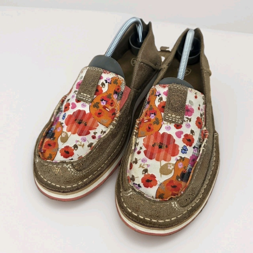 Ariat Women's 9B Cruiser Copper Metallic Suede Floral  Poppies Guitar Print